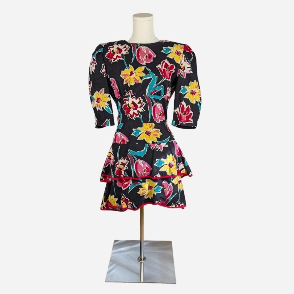 Choon California Vintage 80s Floral Peplum Mini Dress Made in USA Size 6